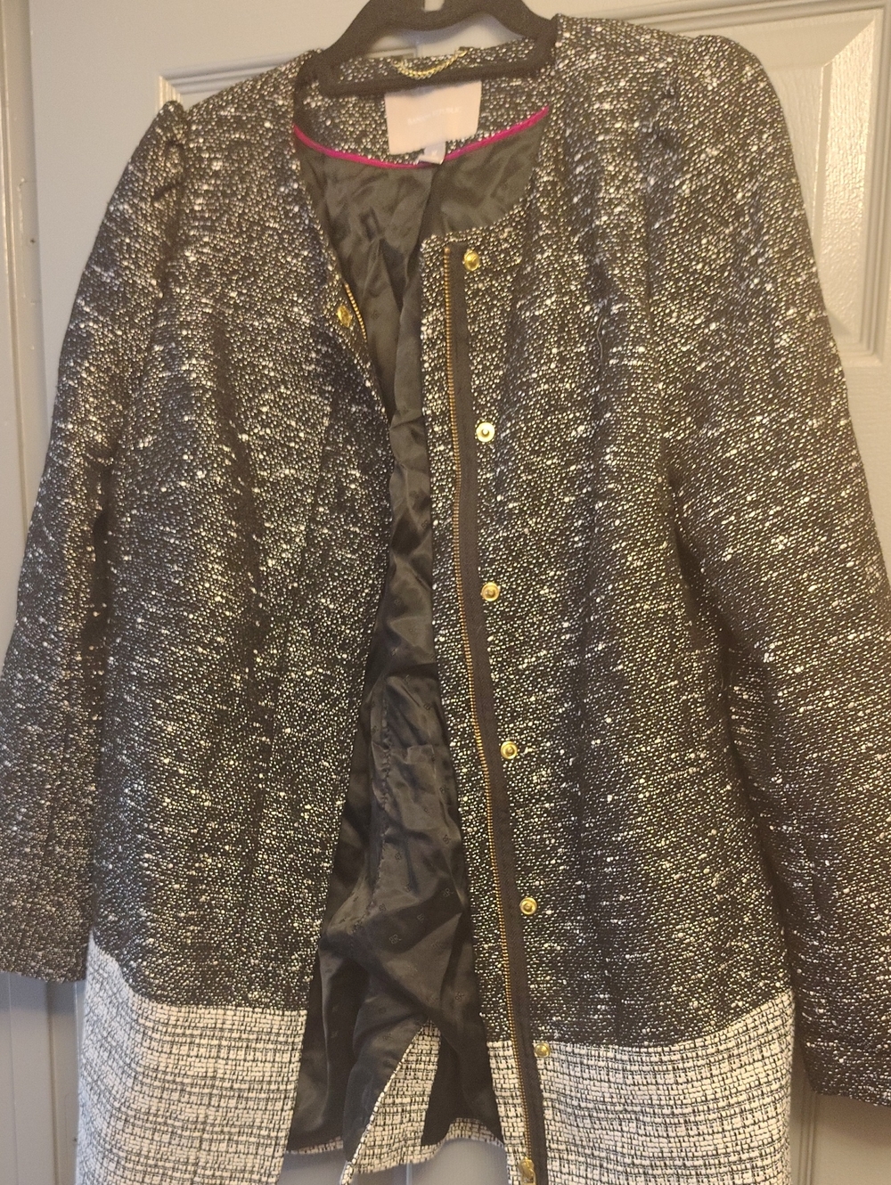 Banana Republic Black and White Tweed Longline Jacket